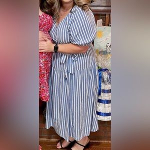 Blue striped wrap dress